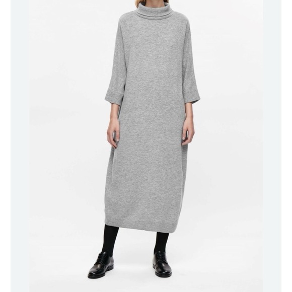 COS Dresses & Skirts - COS 100% Wool Midi Sweater Dress Women's Size XS Gray Oversized Cozy Stretch